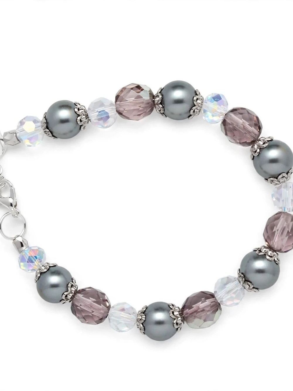 Gray Pearl and Crystal Beaded Bracelet - Women's Jewelry - Picture 1 of 1